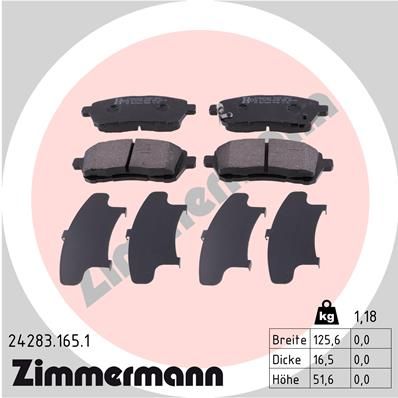 Комплект тормозных колодок, дисковый тормоз ZIMMERMANN 242831651