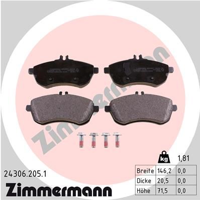 Комплект тормозных колодок, дисковый тормоз ZIMMERMANN 243062051