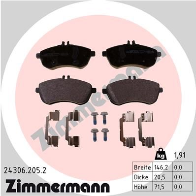 Комплект тормозных колодок, дисковый тормоз ZIMMERMANN 243062052