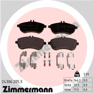 Комплект тормозных колодок, дисковый тормоз ZIMMERMANN 243062053