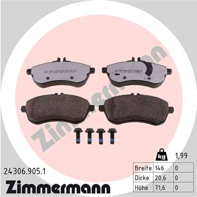Комплект тормозных колодок, дисковый тормоз ZIMMERMANN 243069051