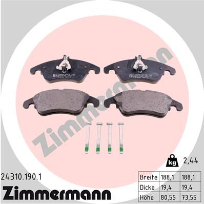 Комплект тормозных колодок, дисковый тормоз ZIMMERMANN 243101901