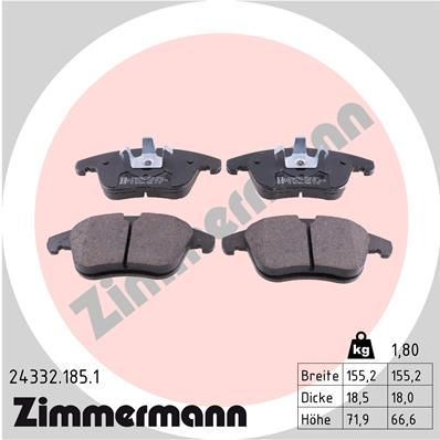 Комплект тормозных колодок, дисковый тормоз ZIMMERMANN 243321851