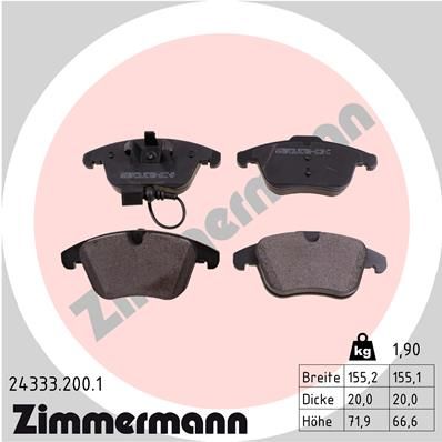 Комплект тормозных колодок, дисковый тормоз ZIMMERMANN 243332001