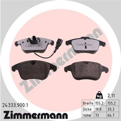 Комплект тормозных колодок, дисковый тормоз ZIMMERMANN 243339001