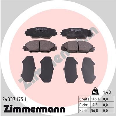 Комплект тормозных колодок, дисковый тормоз ZIMMERMANN 243371751