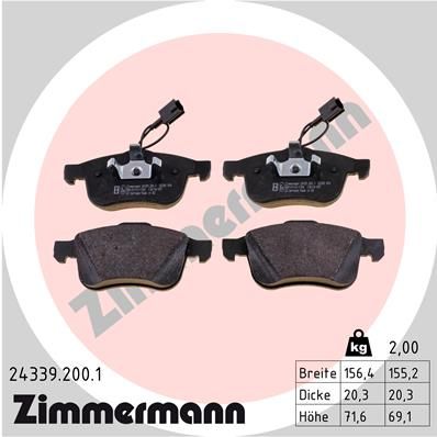 Комплект тормозных колодок, дисковый тормоз ZIMMERMANN 243392001