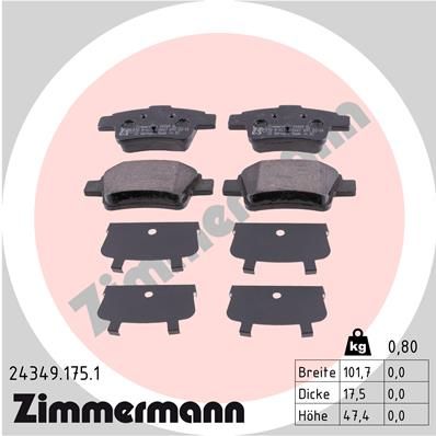 Комплект тормозных колодок, дисковый тормоз ZIMMERMANN 243491751