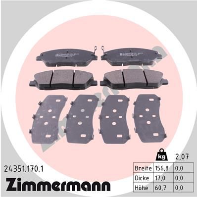 Комплект тормозных колодок, дисковый тормоз ZIMMERMANN 243511701