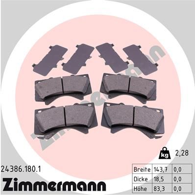 Комплект тормозных колодок, дисковый тормоз ZIMMERMANN 243861801