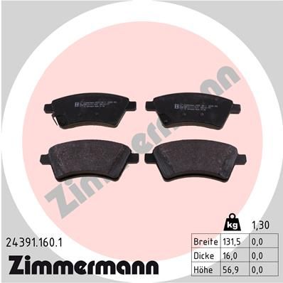 Комплект тормозных колодок, дисковый тормоз ZIMMERMANN 243911601