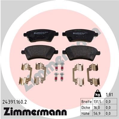 Комплект тормозных колодок, дисковый тормоз ZIMMERMANN 243911602