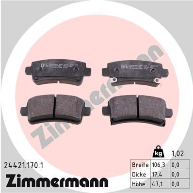 Комплект тормозных колодок, дисковый тормоз ZIMMERMANN 244211701