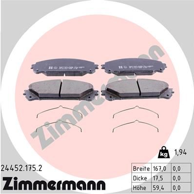 Комплект тормозных колодок, дисковый тормоз ZIMMERMANN 244521752