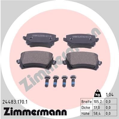 Комплект тормозных колодок, дисковый тормоз ZIMMERMANN 244831701
