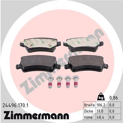 Комплект тормозных колодок, дисковый тормоз ZIMMERMANN 244961701