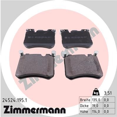 Комплект тормозных колодок, дисковый тормоз ZIMMERMANN 245241951