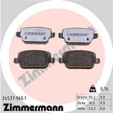 Комплект тормозных колодок, дисковый тормоз ZIMMERMANN 245379601