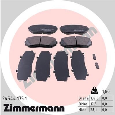 Комплект тормозных колодок, дисковый тормоз ZIMMERMANN 245441751