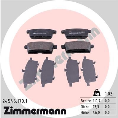 Комплект тормозных колодок, дисковый тормоз ZIMMERMANN 245451701