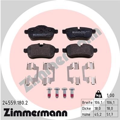 Комплект тормозных колодок, дисковый тормоз ZIMMERMANN 245591802