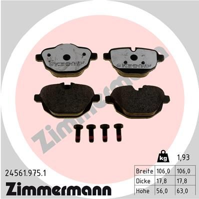 Комплект тормозных колодок, дисковый тормоз ZIMMERMANN 245619751