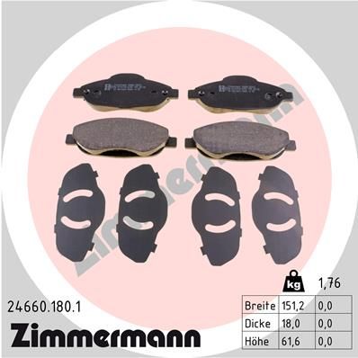 Комплект тормозных колодок, дисковый тормоз ZIMMERMANN 246601801