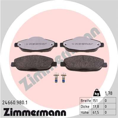 Комплект тормозных колодок, дисковый тормоз ZIMMERMANN 246609801