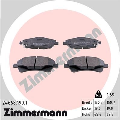 Комплект тормозных колодок, дисковый тормоз ZIMMERMANN 246681901