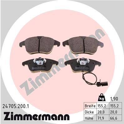Комплект тормозных колодок, дисковый тормоз ZIMMERMANN 247052001