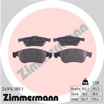 Комплект тормозных колодок, дисковый тормоз ZIMMERMANN 249141801