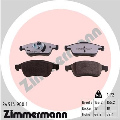 Комплект тормозных колодок, дисковый тормоз ZIMMERMANN 249149801