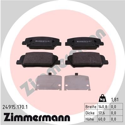 Комплект тормозных колодок, дисковый тормоз ZIMMERMANN 249151701