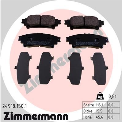 Комплект тормозных колодок, дисковый тормоз ZIMMERMANN 249181501