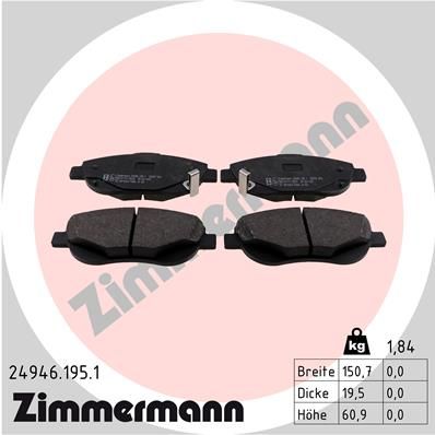 Комплект тормозных колодок, дисковый тормоз ZIMMERMANN 249461951