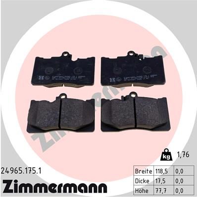Комплект тормозных колодок, дисковый тормоз ZIMMERMANN 249651751