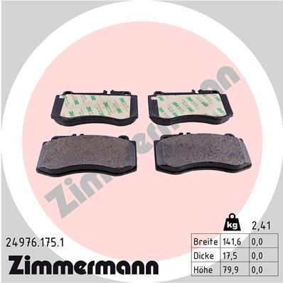 Комплект тормозных колодок, дисковый тормоз ZIMMERMANN 249761751
