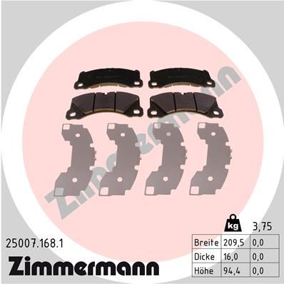 Комплект тормозных колодок, дисковый тормоз ZIMMERMANN 250071681