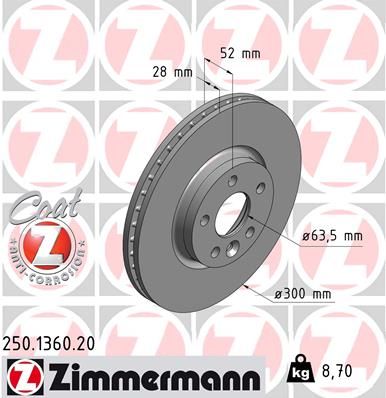 Тормозной диск ZIMMERMANN 250136020