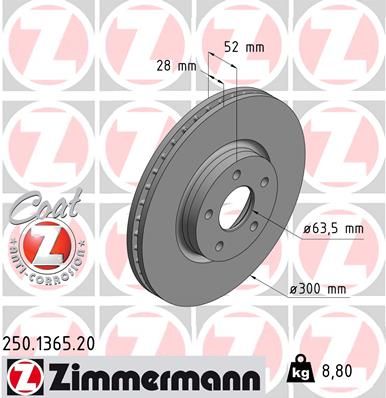 Тормозной диск ZIMMERMANN 250136520