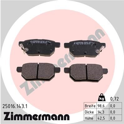 Комплект тормозных колодок, дисковый тормоз ZIMMERMANN 250161431