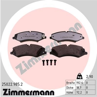 Комплект тормозных колодок, дисковый тормоз ZIMMERMANN 250229852