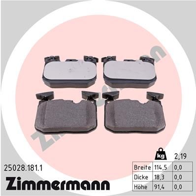 Комплект тормозных колодок, дисковый тормоз ZIMMERMANN 250281811