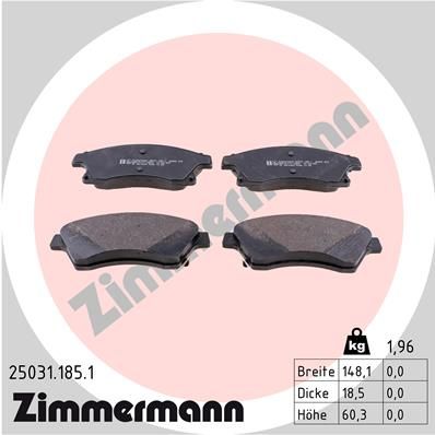 Комплект тормозных колодок, дисковый тормоз ZIMMERMANN 250311851