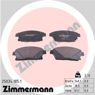 Комплект тормозных колодок, дисковый тормоз ZIMMERMANN 250341851