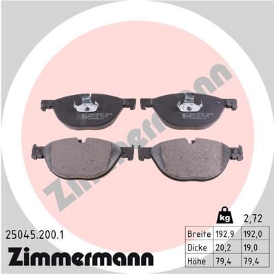 Комплект тормозных колодок, дисковый тормоз ZIMMERMANN 250452001