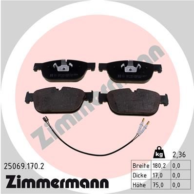 Комплект тормозных колодок, дисковый тормоз ZIMMERMANN 250691702