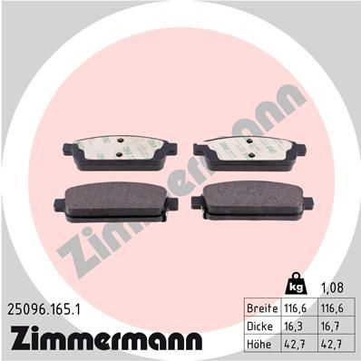 Комплект тормозных колодок, дисковый тормоз ZIMMERMANN 250961651