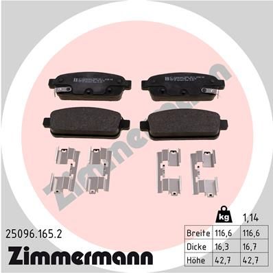 Комплект тормозных колодок, дисковый тормоз ZIMMERMANN 250961652