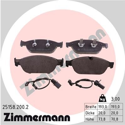 Комплект тормозных колодок, дисковый тормоз ZIMMERMANN 251582002